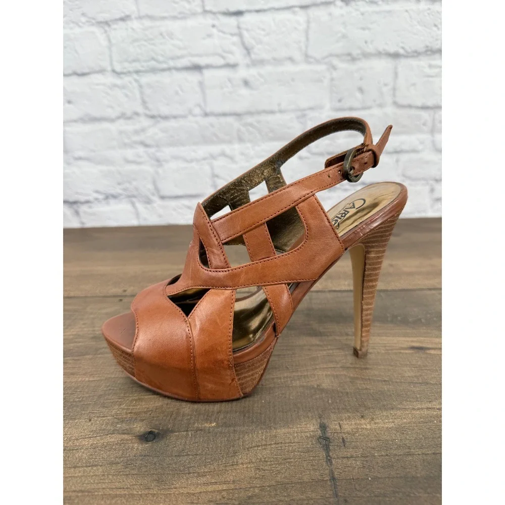 Carlos by Carlos Santana Ciao Cognac Brown Strappy Platform Stiletto Sandals 6